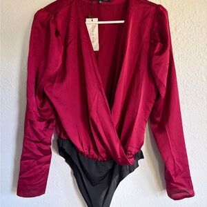 Red Wrap Bodysuit Top